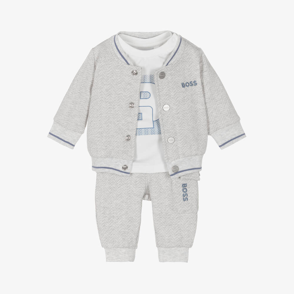 NEW!     BOSS Baby Boys Grey Cotton Tracksuit Set