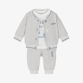 NEW!     BOSS Baby Boys Grey Cotton Tracksuit Set