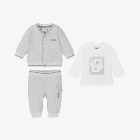 NEW!     BOSS Baby Boys Grey Cotton Tracksuit Set