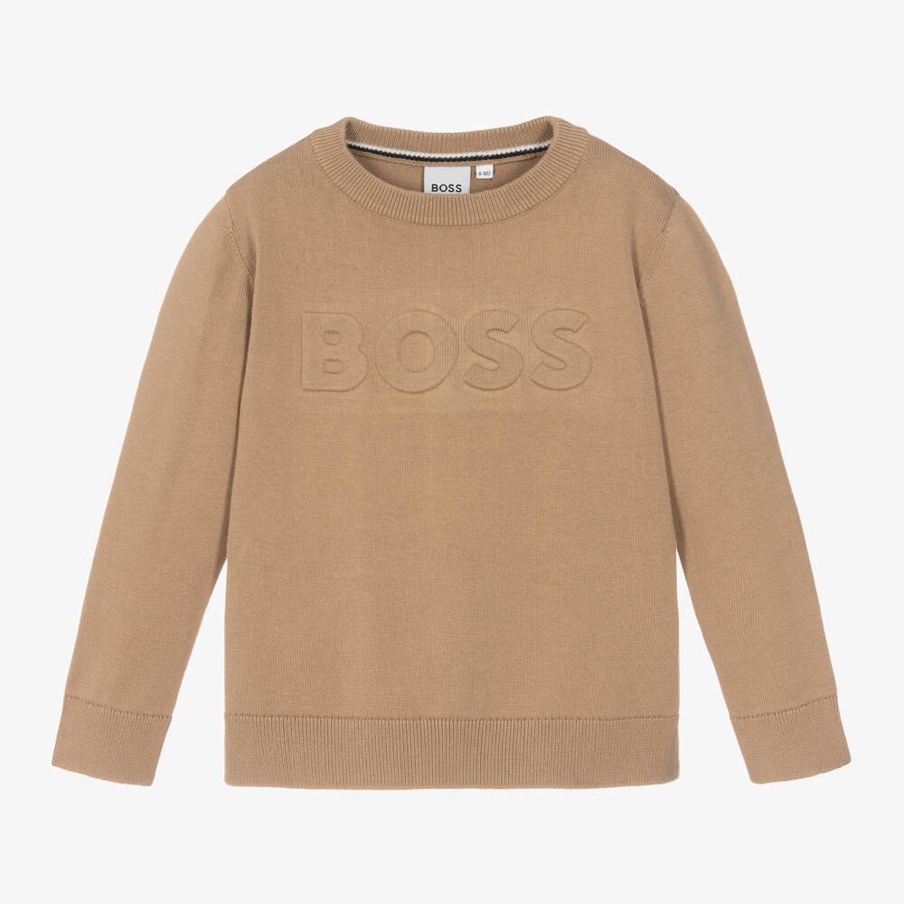 NEW!     BOSS Boys Beige Cotton Sweater