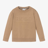 NEW!     BOSS Boys Beige Cotton Sweater