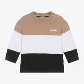 NEW!    BOSS Boys Beige Striped Cotton Knit Sweater