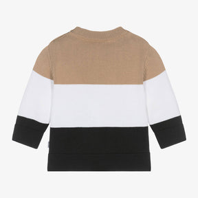 NEW!    BOSS Boys Beige Striped Cotton Knit Sweater