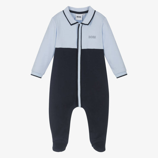 NEW!!  BOSS Boys Blue Collared Cotton Babygrow