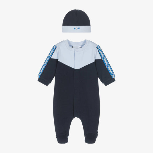 NEW!! BOSS Boys Blue Cotton Babygrow Gift Set