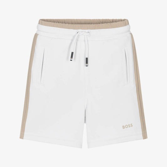 NEW!! BOSS Boys White & Beige Jersey Shorts