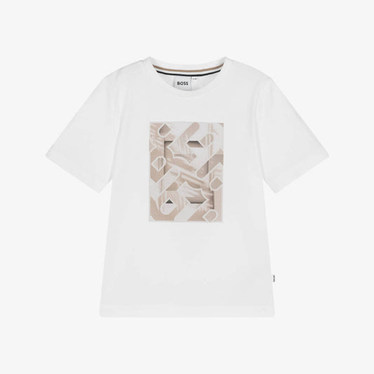 NEW!! BOSS Boys White Cotton Logo Graphic T-Shirt