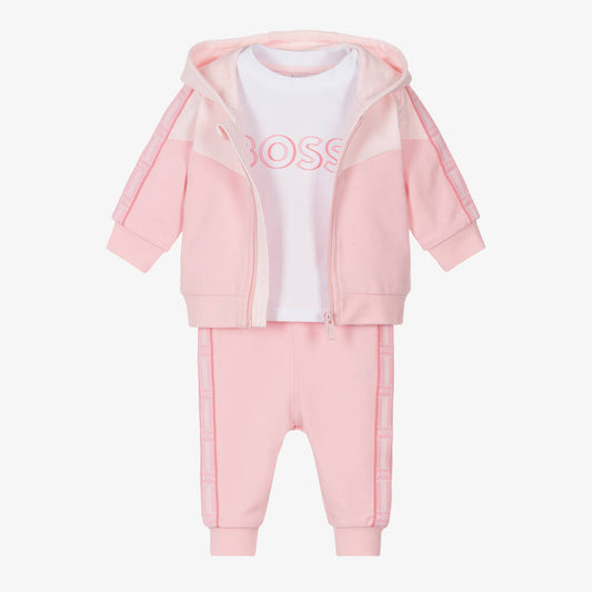 NEW!!  BOSS Girls Pink Hooded Cotton Tracksuit