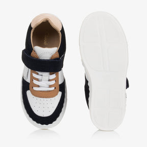 Chloé Girls White & Navy Blue Leather Trainers