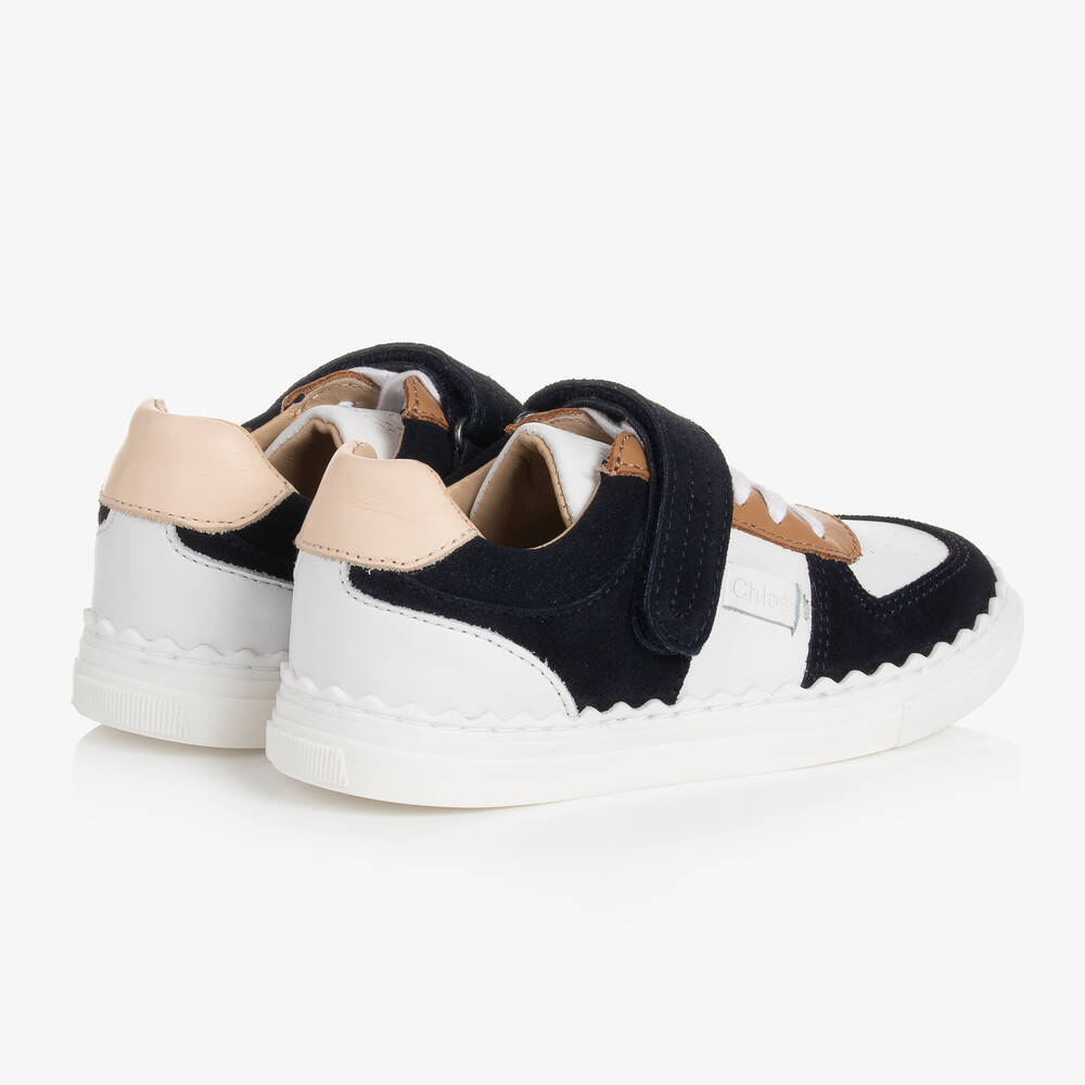 Chloé Girls White & Navy Blue Leather Trainers