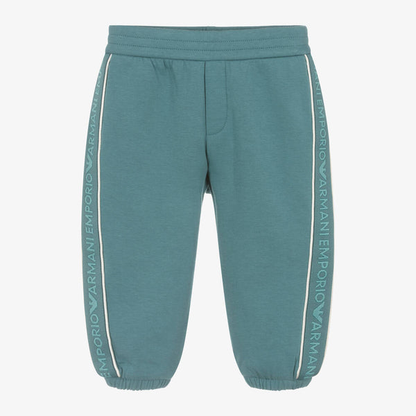 Emporio Armani Baby Boys Green Cotton Logo Tape Joggers