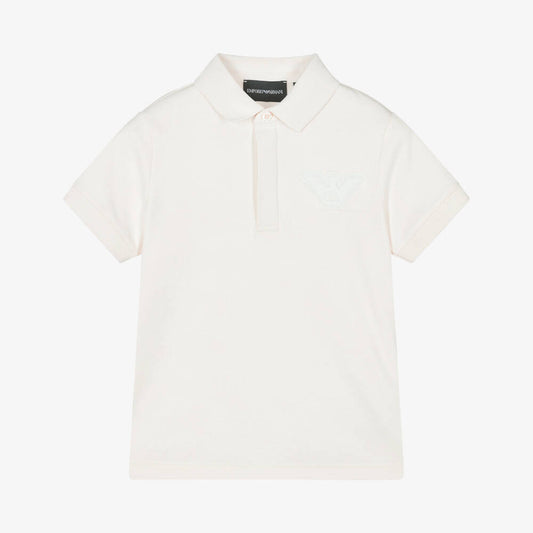 New!!  Emporio Armani Boys Ivory Cotton Eagle Logo Polo Shirt