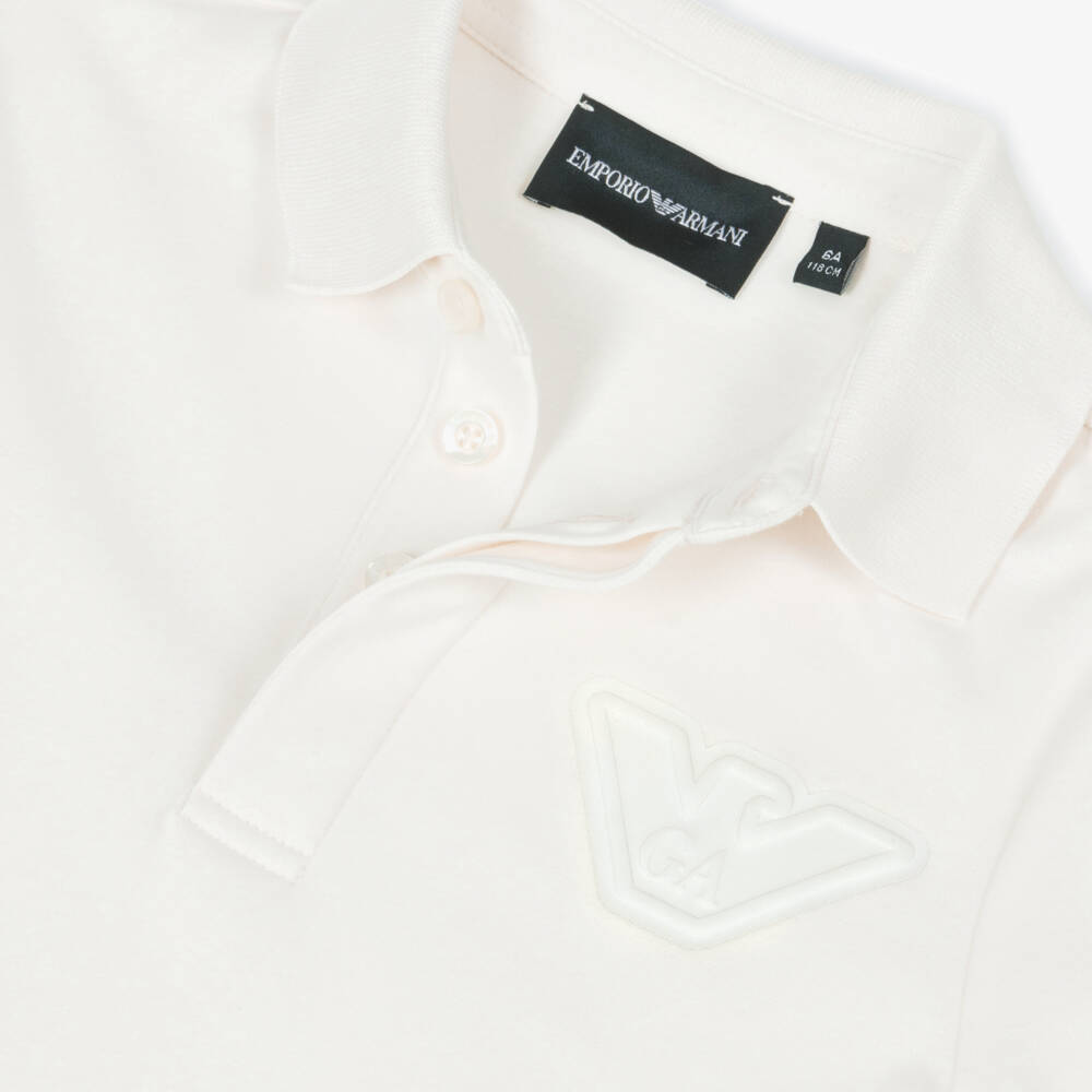 New!!  Emporio Armani Boys Ivory Cotton Eagle Logo Polo Shirt