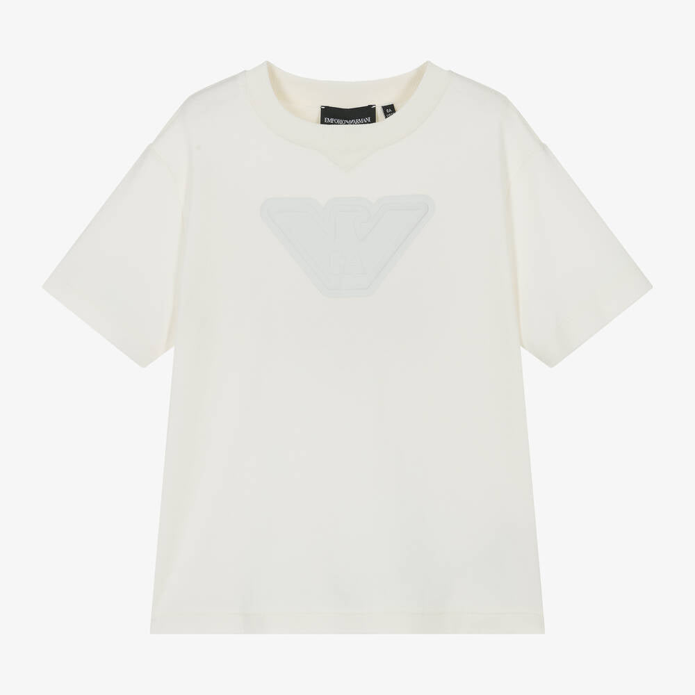 New!!  Emporio Armani Boys Ivory Eagle Logo Cotton T-Shirt
