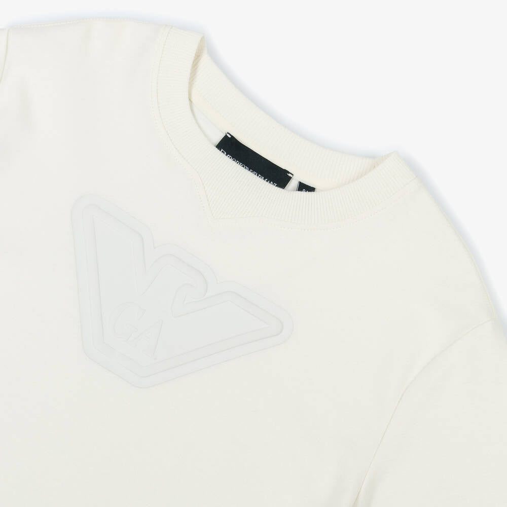 New!!  Emporio Armani Boys Ivory Eagle Logo Cotton T-Shirt