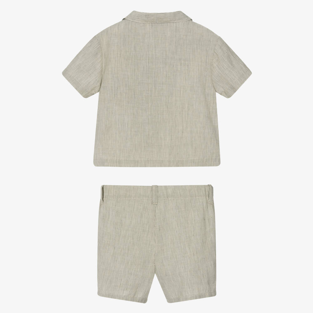 NEW!!  Emporio Armani Green Striped Cotton & Linen Shorts Set