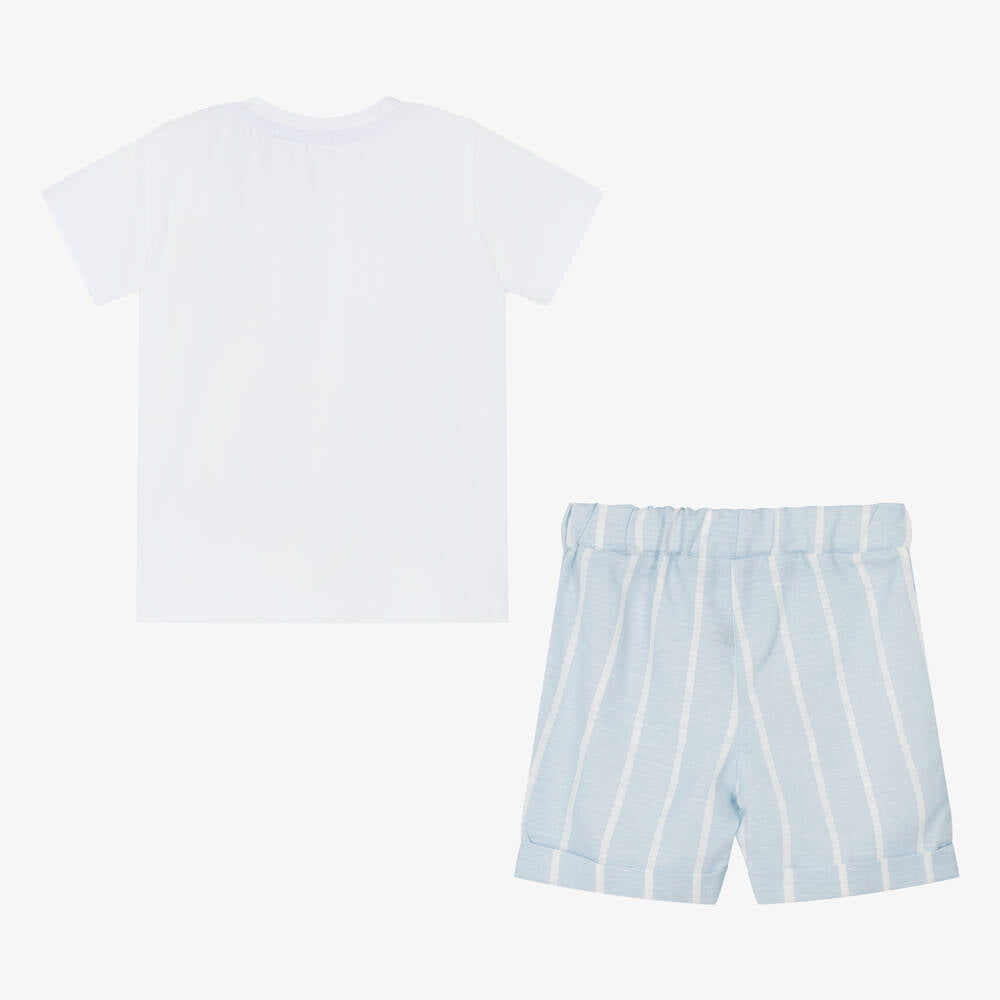EMC Boys Blue Cotton & Linen Shorts Set