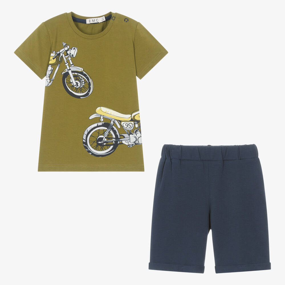 EMC Boys Green & Blue Motorbike Shorts Set