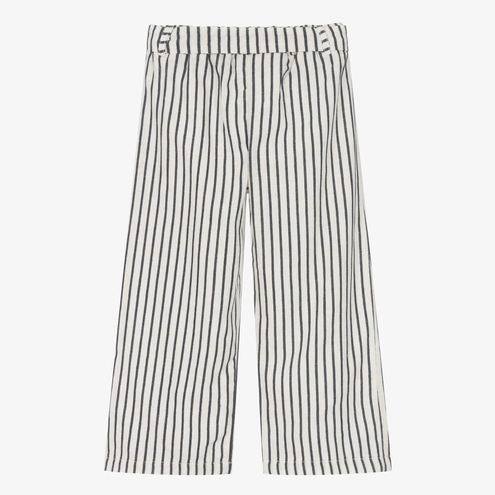 EMC Girls Ivory & Blue Striped Cotton Trousers