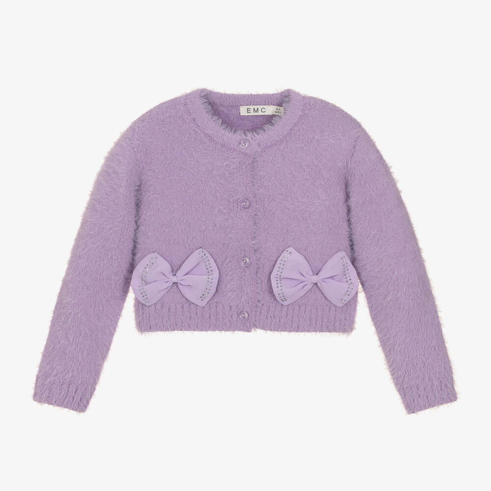 EMC Girls Purple Fluffy Knit Cardigan