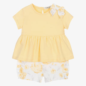 EMC Girls Yellow Cotton Floral Shorts Set