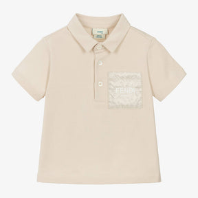 FENDI Beige cotton jersey baby polo shirt with chest pocket