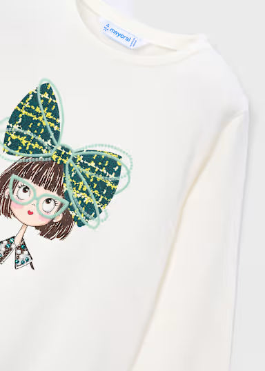 Mayoral - Girl Doll T-Shirt With Green Bow