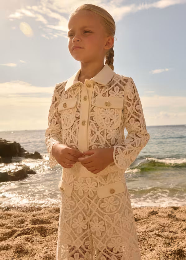 Abel & Lula - Girl Guipure Culotte Pants and Blazer Set