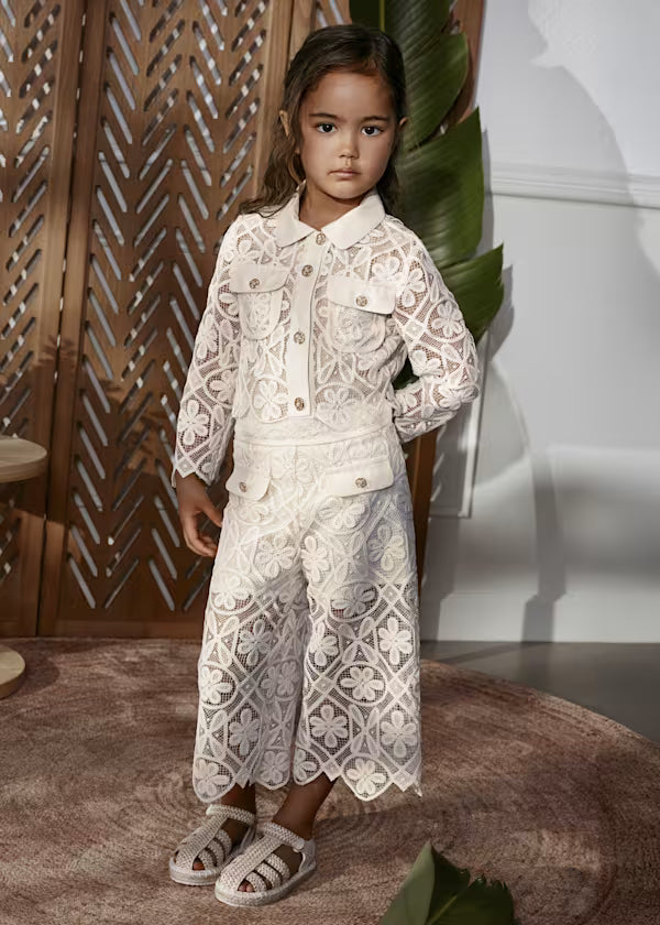 Abel & Lula - Girl Guipure Culotte Pants and Blazer Set