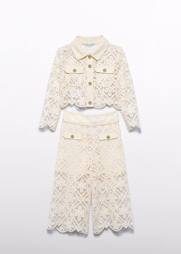 Abel & Lula - Girl Guipure Culotte Pants and Blazer Set