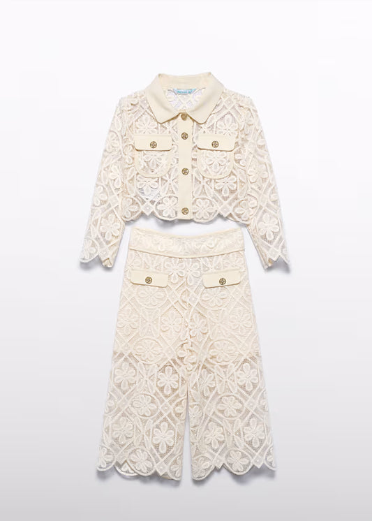 Abel & Lula - Girl Guipure Culotte Pants and Blazer Set
