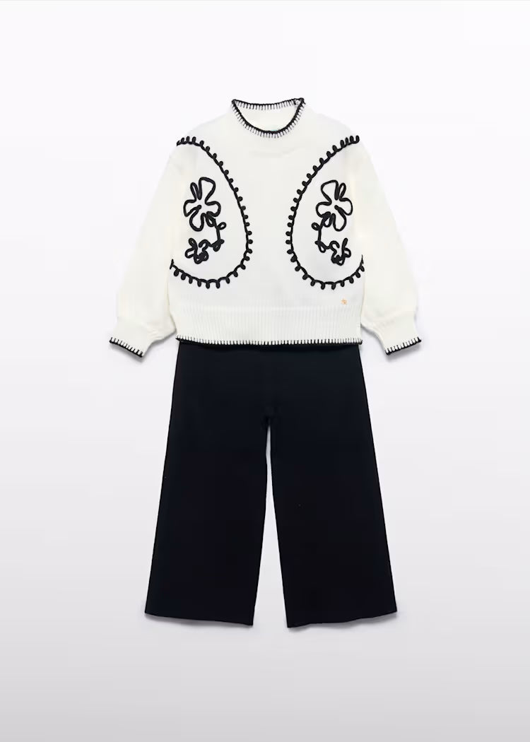 Abel & Lula - Girl Knit Pants Set with Embroidery