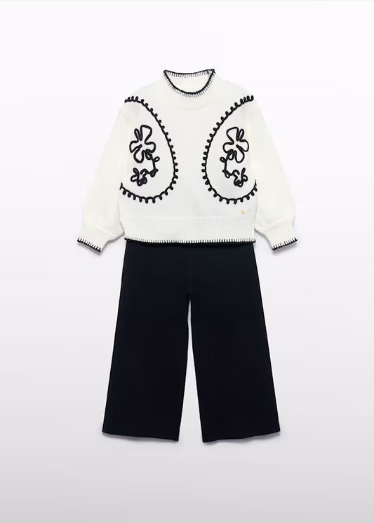 Abel & Lula - Girl Knit Pants Set with Embroidery