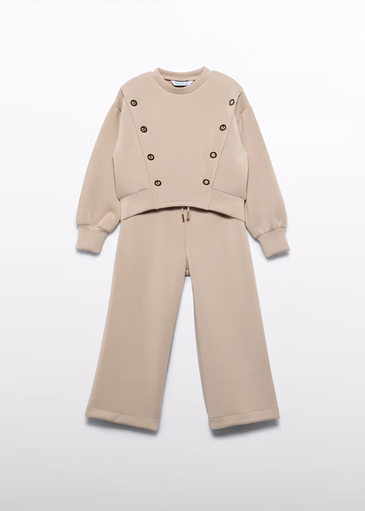 Abel & Lula - Girl Knit Set with Contrasting Band Beige