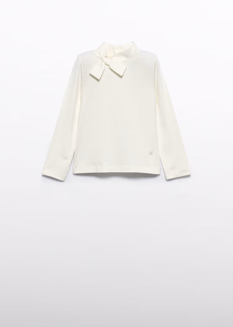Abel & Lula - Girl Turtleneck with Bow Tie White