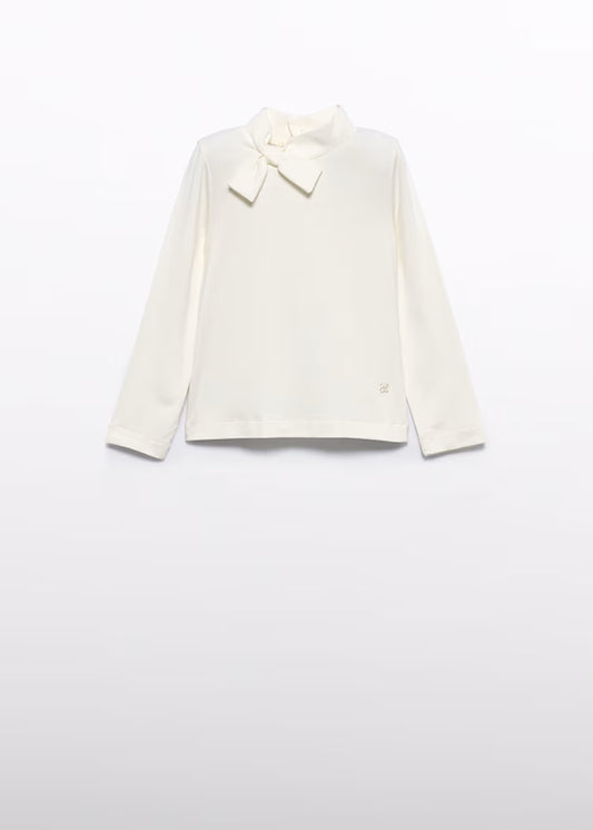 Abel & Lula - Girl Turtleneck with Bow Tie White