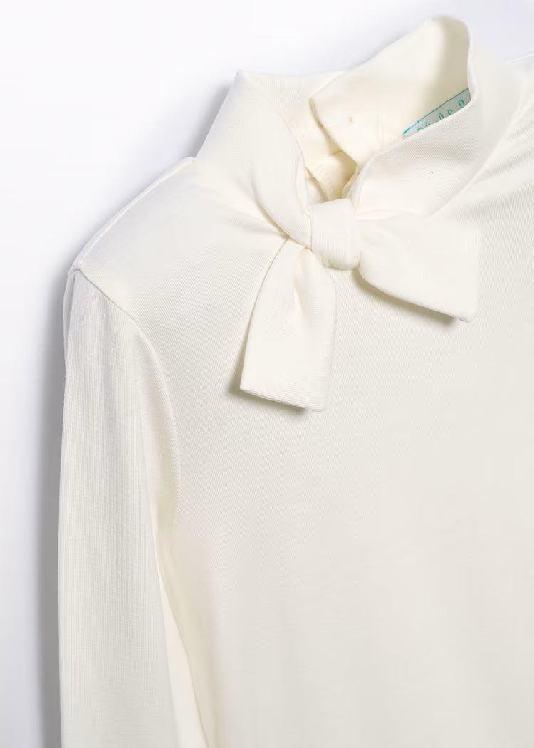 Abel & Lula - Girl Turtleneck with Bow Tie White