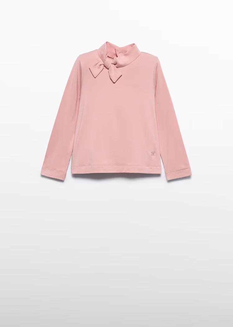 Abel & Lula - Girl Turtleneck with Bow Tie Pink
