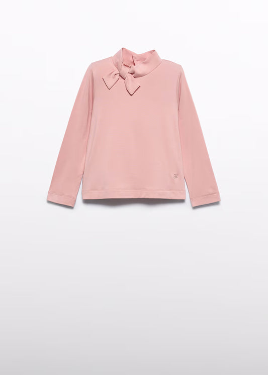 Abel & Lula - Girl Turtleneck with Bow Tie Pink