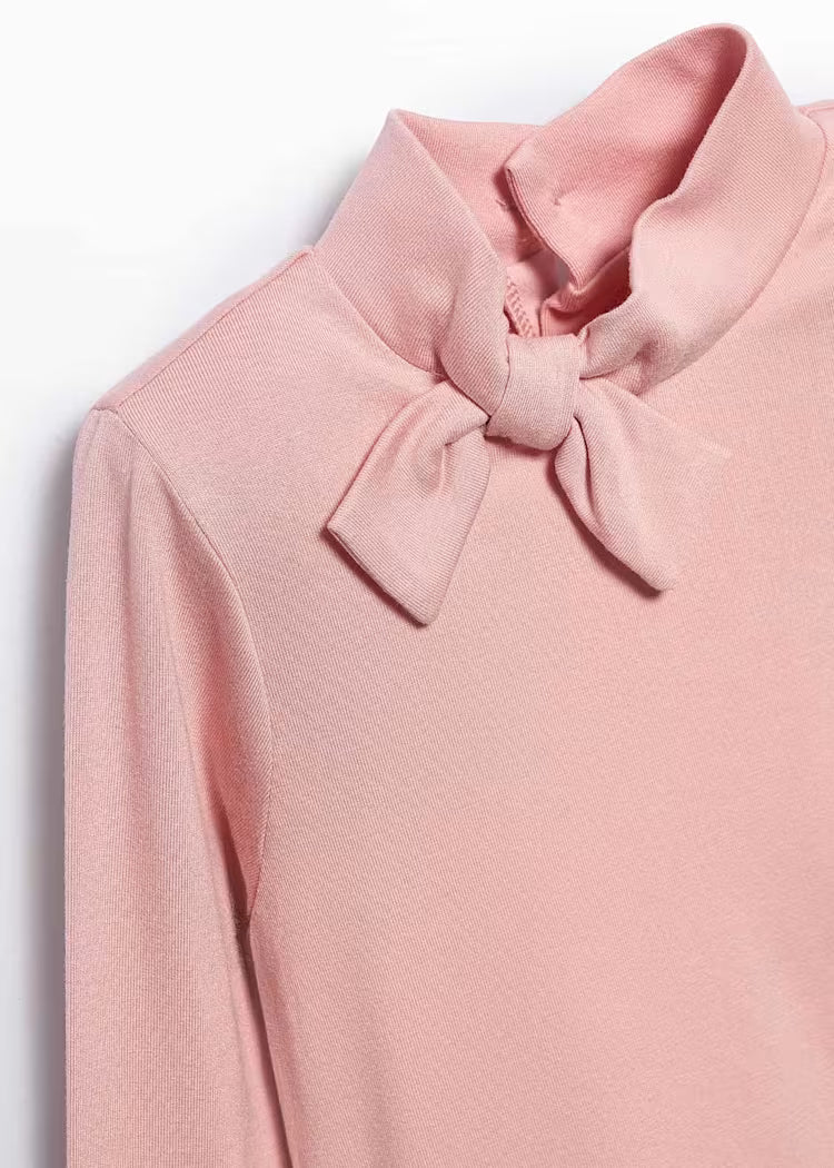 Abel & Lula - Girl Turtleneck with Bow Tie Pink