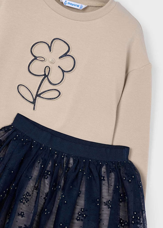 Mayoral - Girls Tulle Skirt and Jumper Set — Navy