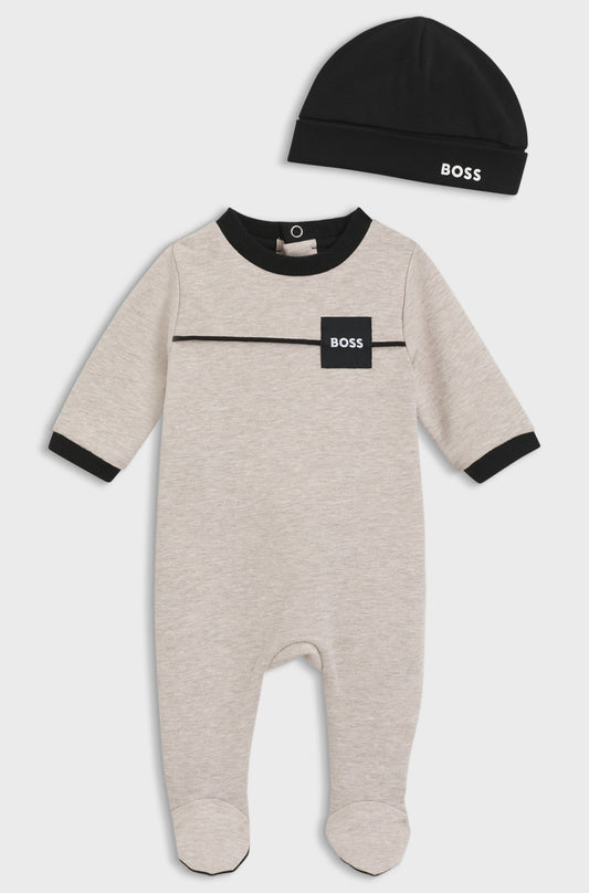 NEW!! BOSS Baby Boys Beige Logo Babygrow