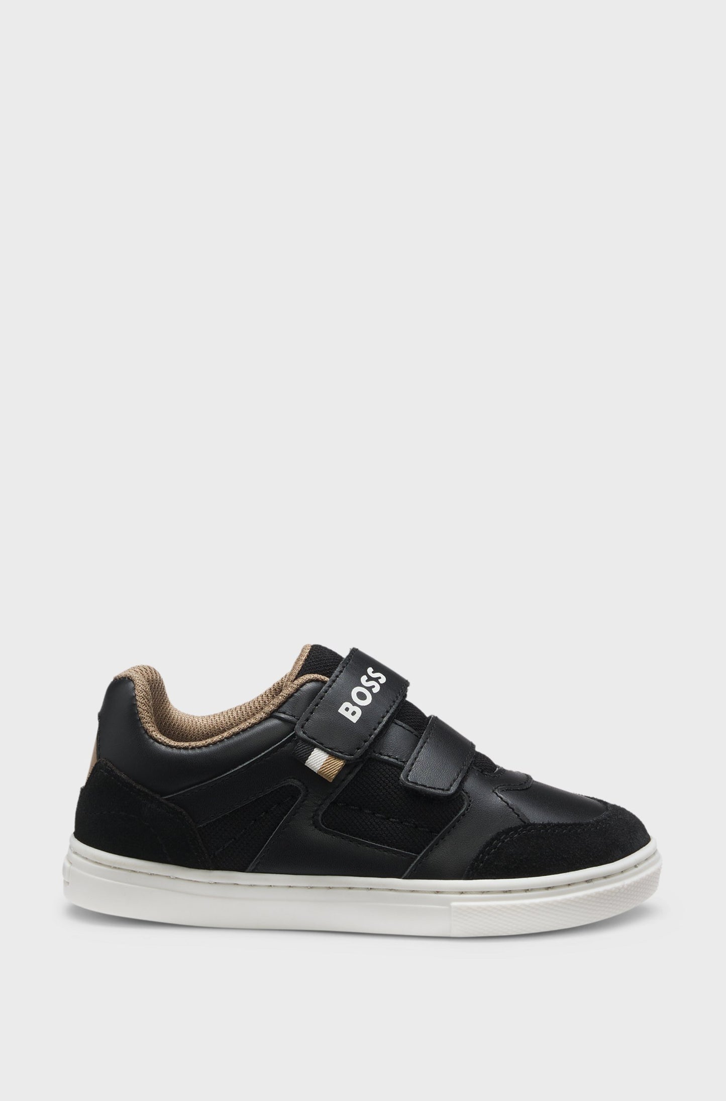 NEW!! BOSS Boys Black Leather Low-Top Trainers