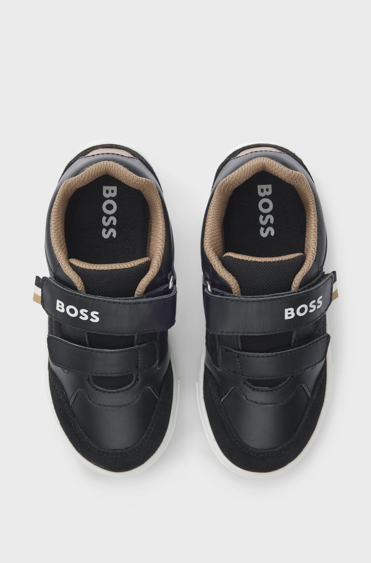 NEW!! BOSS Boys Black Leather Low-Top Trainers
