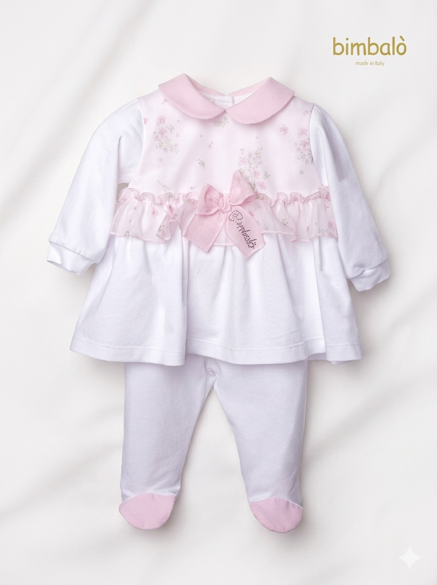 Bimbalo - Baby Girl Floral Ruffle Bow Footie Set