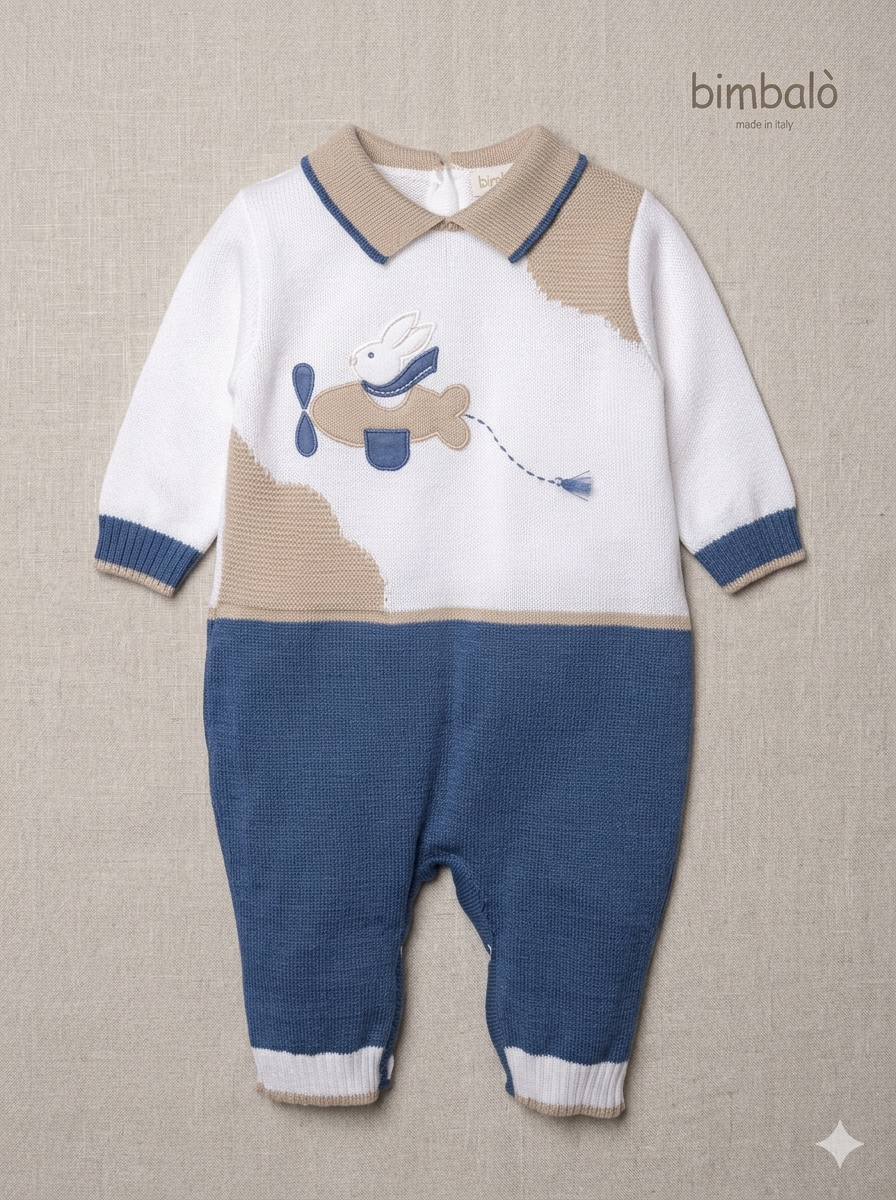 Bimbalo - Baby Boy Blue and Brown Rabbit Onesie