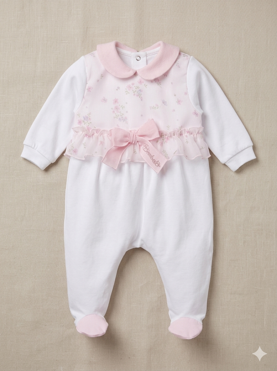 Bimbalo - Baby Girl Floral Ruffle Bow Footie Onesie