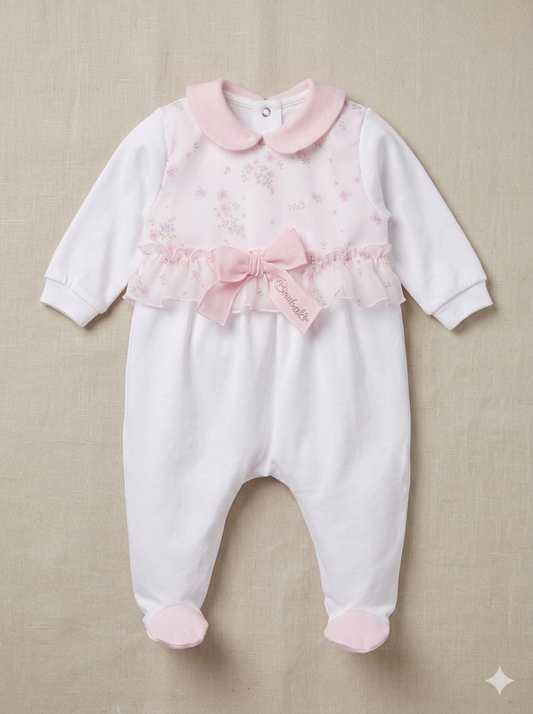 Bimbalo - Baby Girl Floral Ruffle Bow Footie Onesie