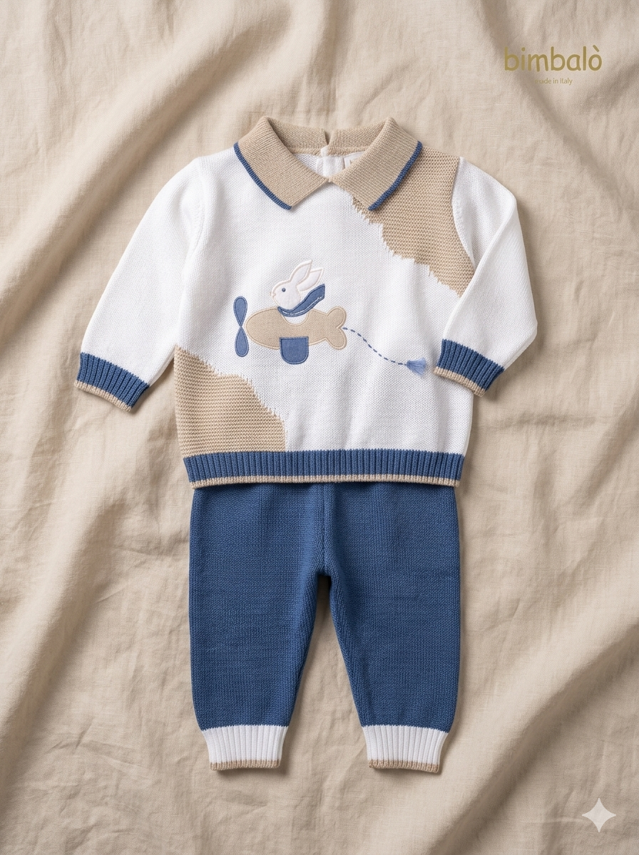 Bimbalo - Baby Boy Blue and Brown Rabbit Set