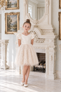 The Penelope Lace-Back Satin & Feather Dress
